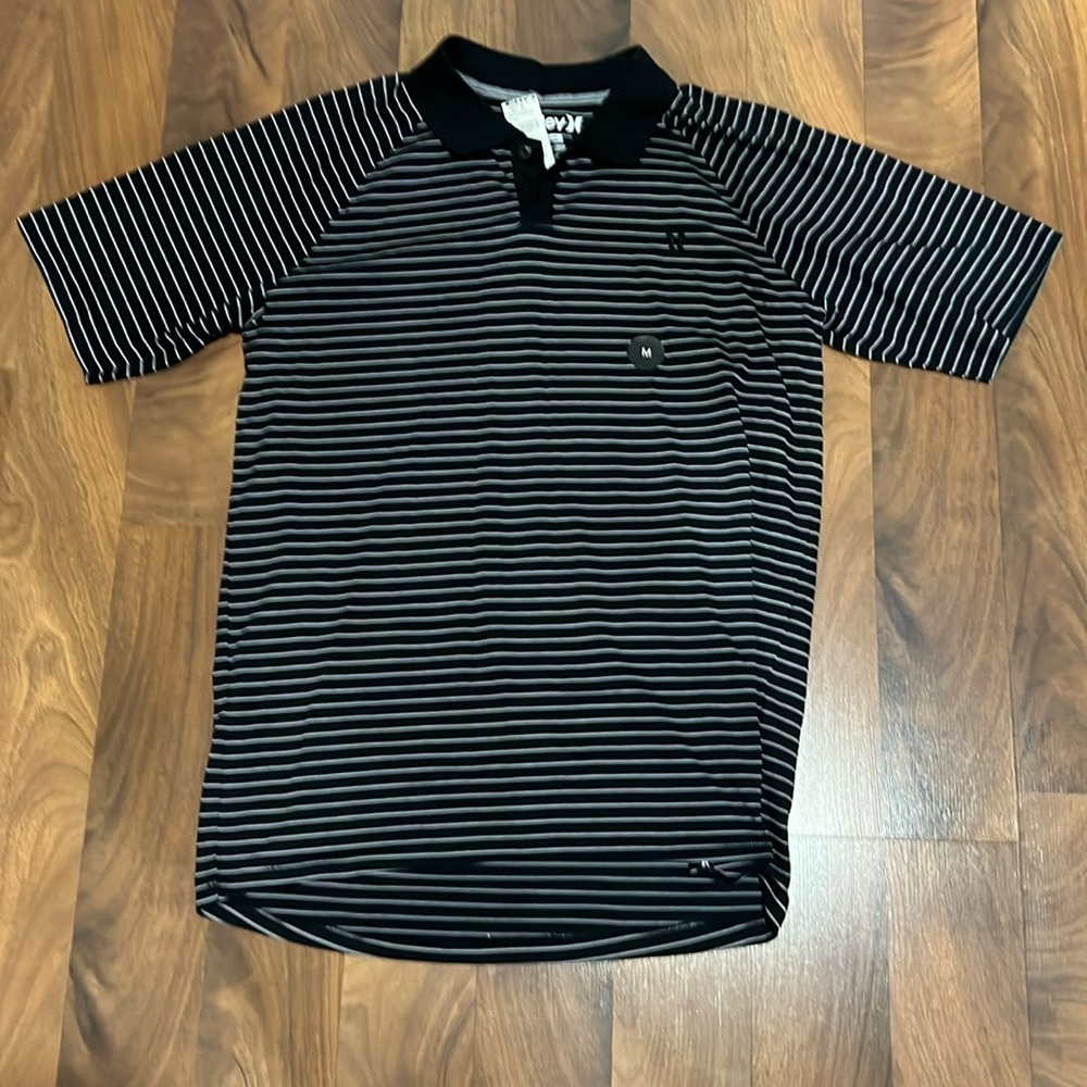 HURLEY New NWT Mens Polo Shirt Black White Stripe Black Collar MEDIUM